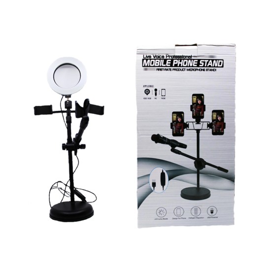 RING LIGHT STAND WITH TWO MOBILE HOLDER AND ONE MIC STAND WITH 16"